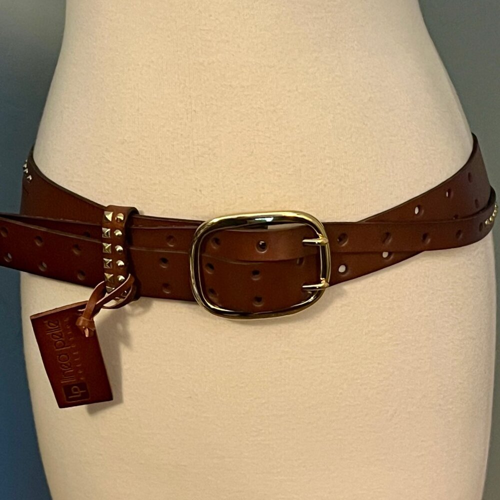 SOLD NEW Linea Pelle Studded Leather Belt Double D Split Boho Belt L